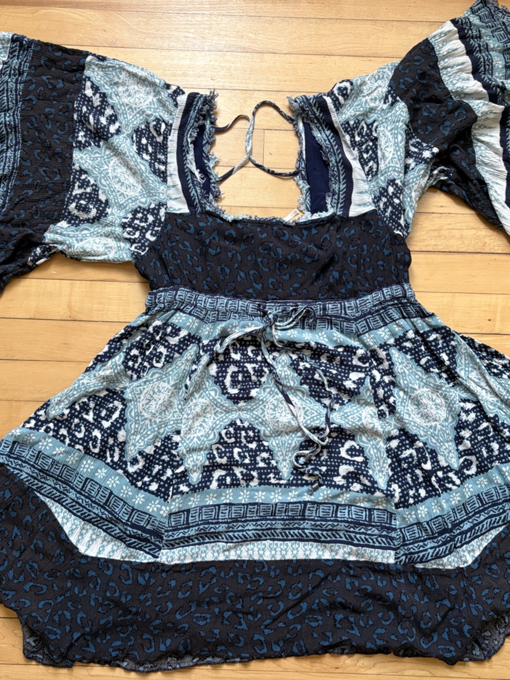 Free People Navy & Light Blue Mixed-Print Boho dress